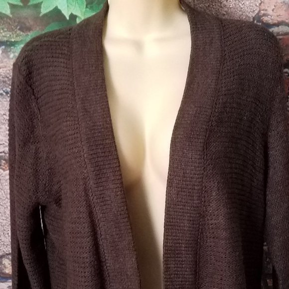 Chocolate Brown Knit Open Front Cardigan - Picture 3 of 5